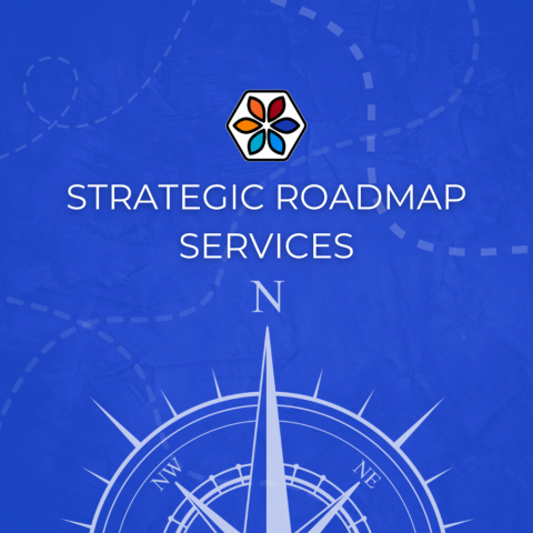 a compass illustration on a blue background with dotted lines - text reads 'Strategic Roadmap Services'